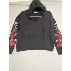 y2k American Eagle Pullover V-Neck Hoodie w/ Flower Sleeves, women's small #569